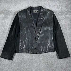 Vintage‎ Metal Jacket Men's 38 Black Leather Suede Blazer Notch Collar Cropped